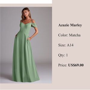 Azazie Matcha Off-Shoulder Maxi Dress